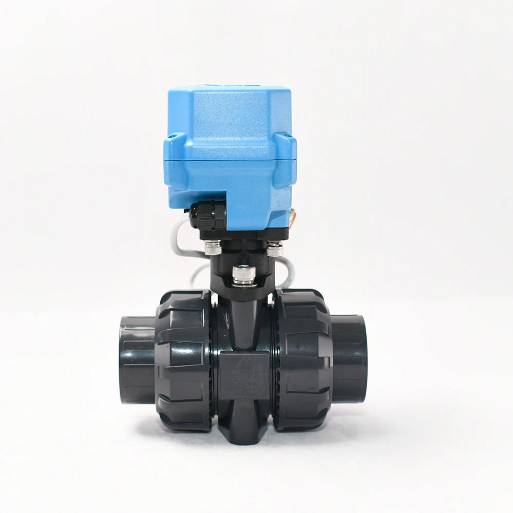 Plastic Bracket DN50 Socket Glue True Union 2 Inch Electric PVC Motorzed Ball Valve with Feedback Wire