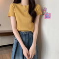 Women's Casual Crop Top T-Shirt Summer Short Rib Pullover with Custom Logo Wholesale Girls' Knitwear