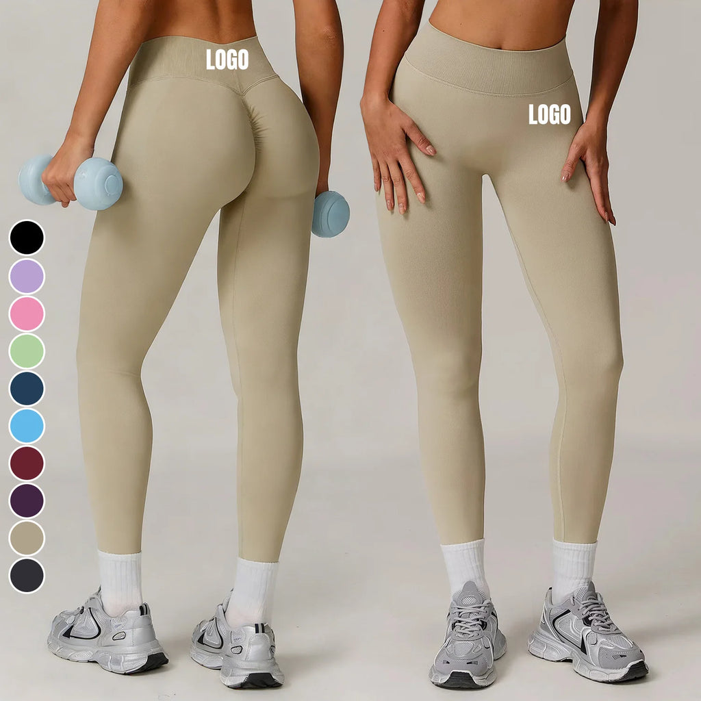 Custom Seamless Knitting V Back Gym Yoga Leggings High Waist Tight Slim Hip Lifting High Elastic Quick Drying Sports Pants