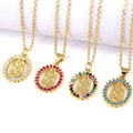 Creative Religion Hollow Oval Accessory Sparkling Multicolor Zirconia Necklace Unique Virgin Mary Necklace Gifts for Women