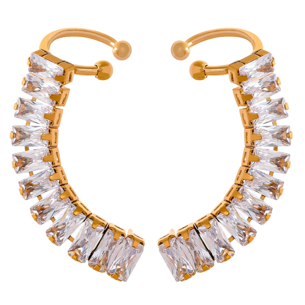 JINYOU 580 Exquisite Luxury Bling Cubic Zircon 18K Gold Plated Stainless Steel Ear Clip on Earrings Stylish Charm Jewelry Women
