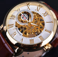 Forsining 99A Fashion Classic Transparent Mechanical Leather Strap Golden Bridge Skeleton Hot Selling Men Watch Clock