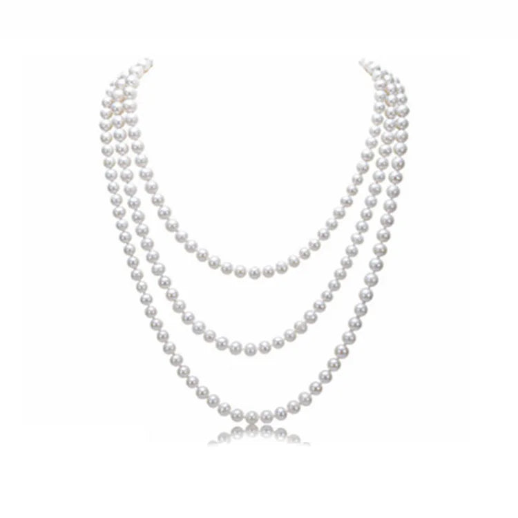 Popular Pearl Shell Shape Long Necklace 8mm Black Glod White Natural Shell Bead Pearl Chain Necklace for Girl's