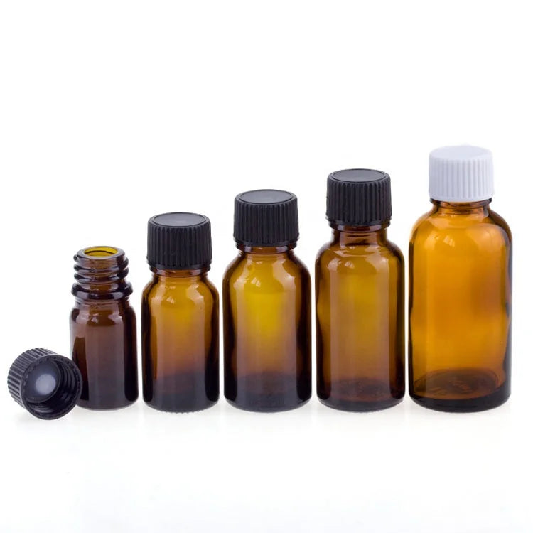 5ml 10ml 15ml 20ml 30ml 50ml 100ml Empty Refillable Cosmetic Packaging Amber Glass Bottles for Essential Oil