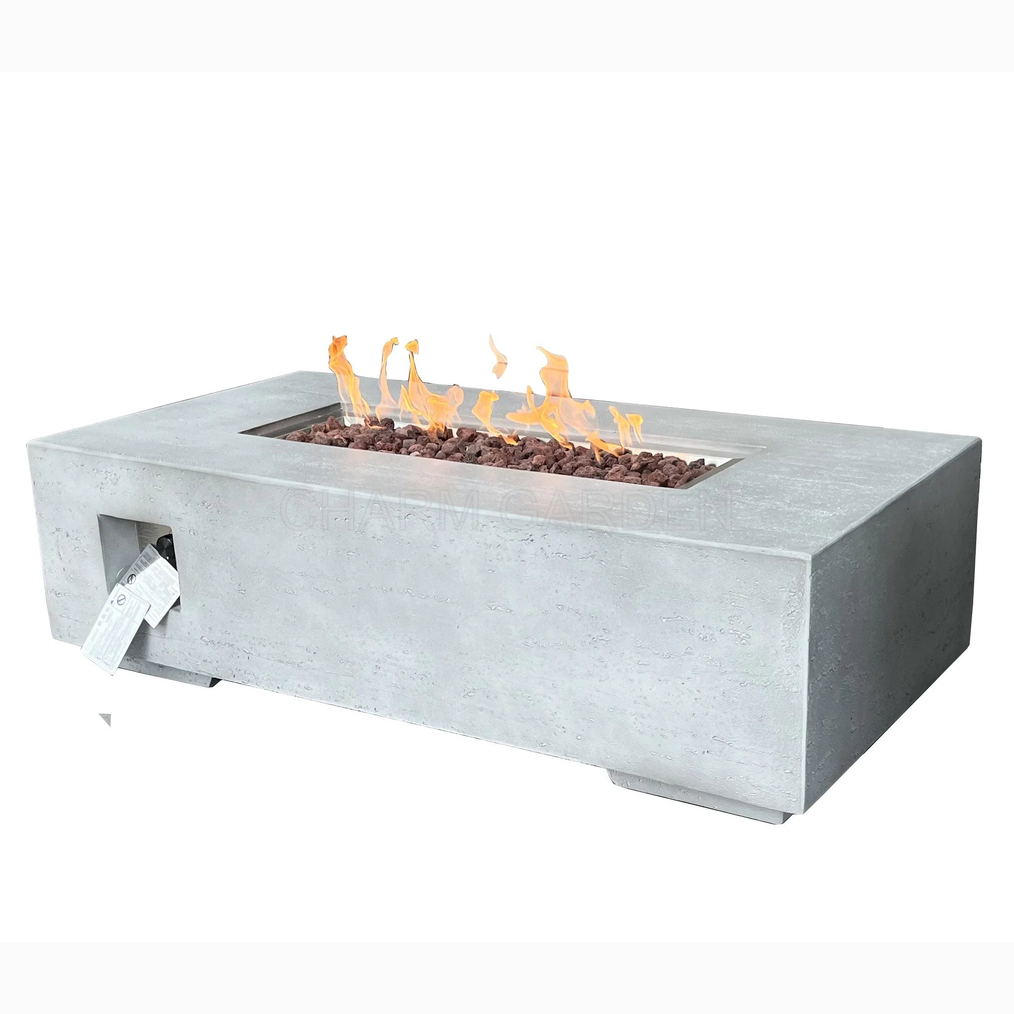 Manufacturer Direct Sale CHARM GARDEN Modern Grey Outdoor Rectangle CZYS216 Gas Fire Pit Coffee Table GRC Material CE US