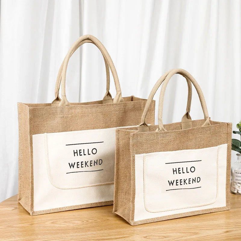 Wholesale Eco-Friendly Mini Jute Tote Bags Custom Printed Big Capacity Logo Laminated Waterproof Long Rope Heat Transfer