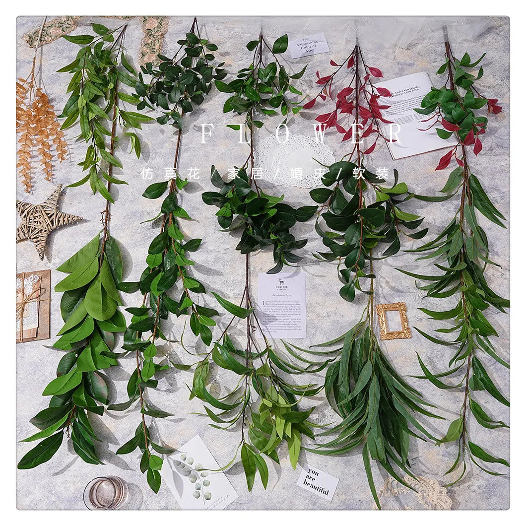 S07 Wall Decor Artificial Plant Ceiling Decoration Fake Leaves Branch Foliage Hanging Green Roof Wall Greenery Leaves Artificial