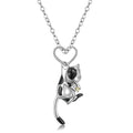 Lovely Spotted Cat Pendant for Necklace Original 925 Sterling Silver Heart Shape  Animal Necklaces Enamel Jewelry for Women Gift