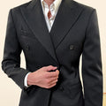 Men's New Double-Breasted Slim Casual Business Suit with Mandarin Collar Lapel Wedding Suits for Adults