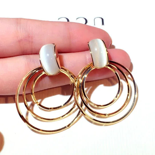HOVANCI New Fashion Gemstone Circle Metal Earrings Handmade 18k Gold Plated Hoop Earring for Women