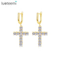 LUOTEEMI Square Shape Zircon Hip Hop Clip Fashion Jewelry Stone Earring for Women Gold Plated Cross Earrings