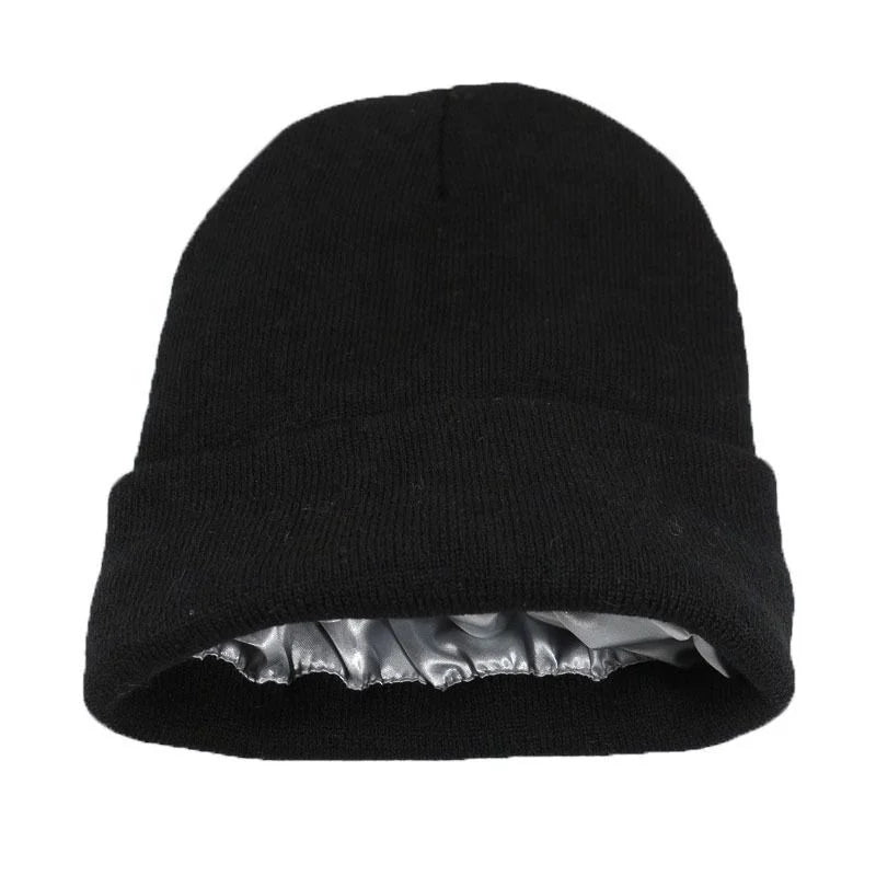 Cheap Custom Logo Unisex Solid Color Acrylic Winter Beanie Cap with Silk Lining Satin Lined Headwear Common Wholesale Adult
