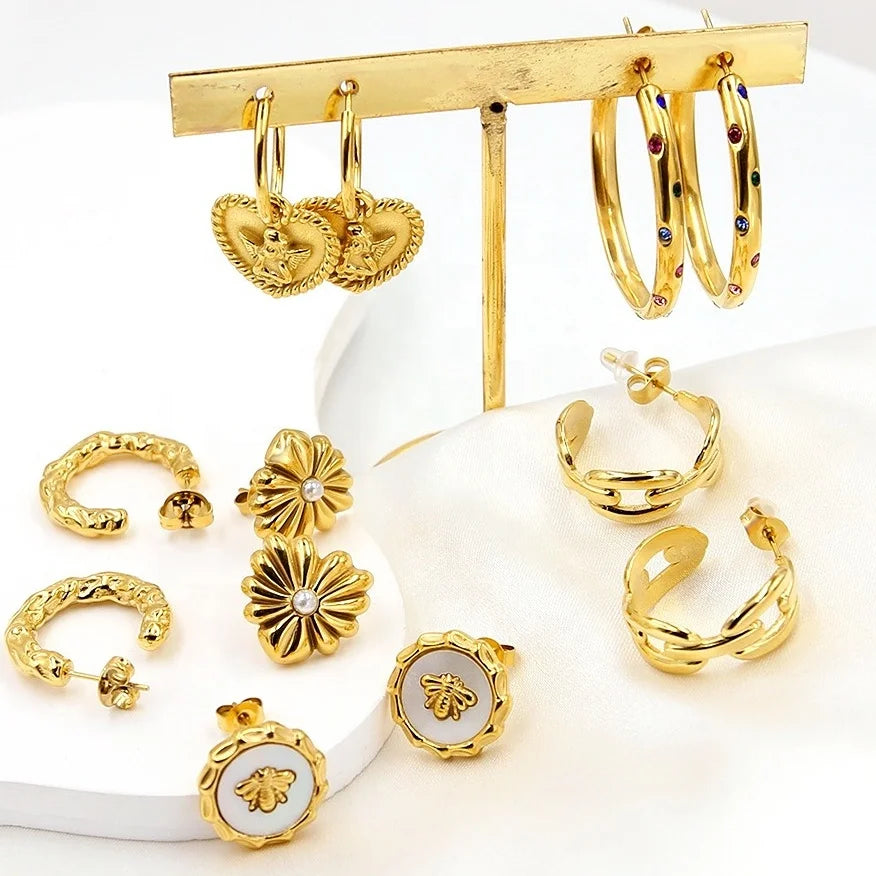 2023 Minimalist INS Style PVD 18K Gold Jewelry C-shaped Hoop Earrings Custom Stainless Steel Color Zircon Earrings for Party