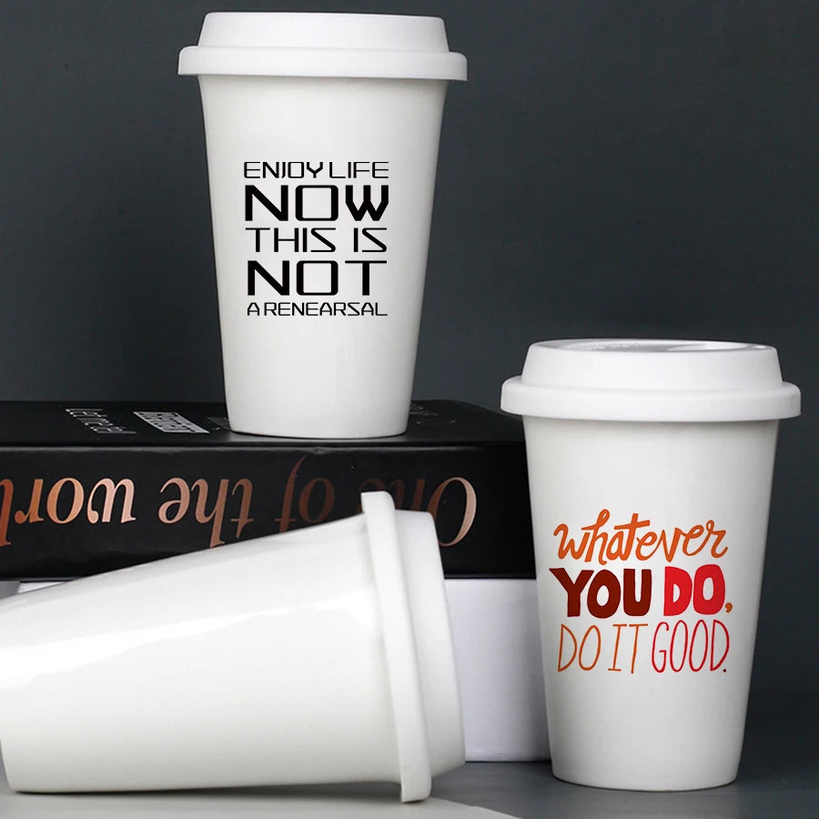 Topjlh 300ml Double Wall Ceramic Insulated Mug with Lid Premium Promotional Gifts Wholesale Price Custom Logo