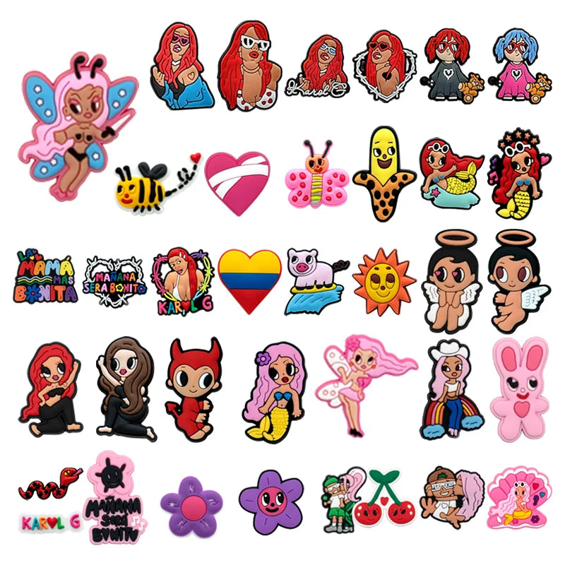 Customized Wholesale 2D PVC DIY Clog Sandal Accessories-KAROL G Cheery Shoes Decorations-Girly Shoe Charms-Rubber Material