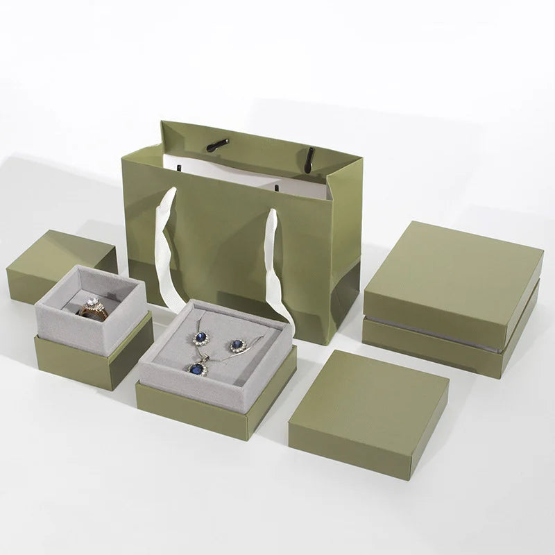 Luxury Wholesale Reusable Cardboard Ring Earrings Pendant Jewelry Gift Set Box With Gift Bags for Wedding