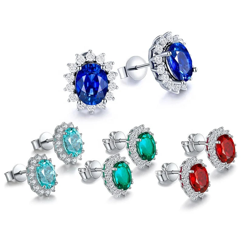 Women Fine Jewely Flower Shape 925 Sterling Silver Oval Cut Lab Grown Diamond Stud Earrings Wholesale