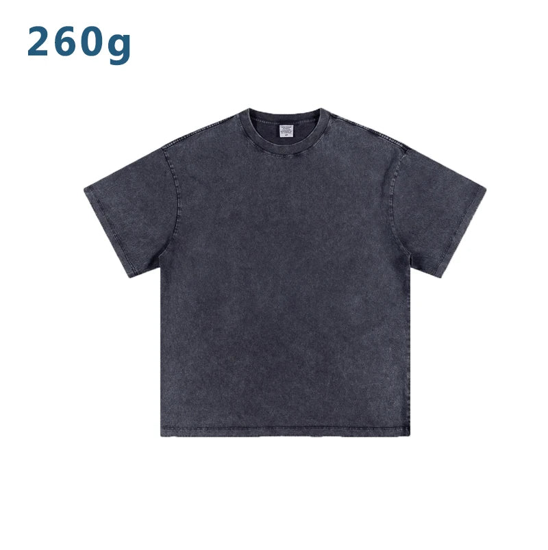 GD23003 260g Unisex Solid Pattern Heavy 100% Cotton Anti-Pilling Oversize Washed Short-Sleeved Boxy T-Shirt Customizable Small