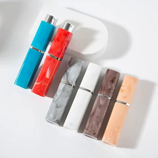 Factory Direct Luxury Square Marble Color 10ml Mini Alcohol Hand Sanitizer Perfume Atomizer Refillable Pocket Bottle Plastic