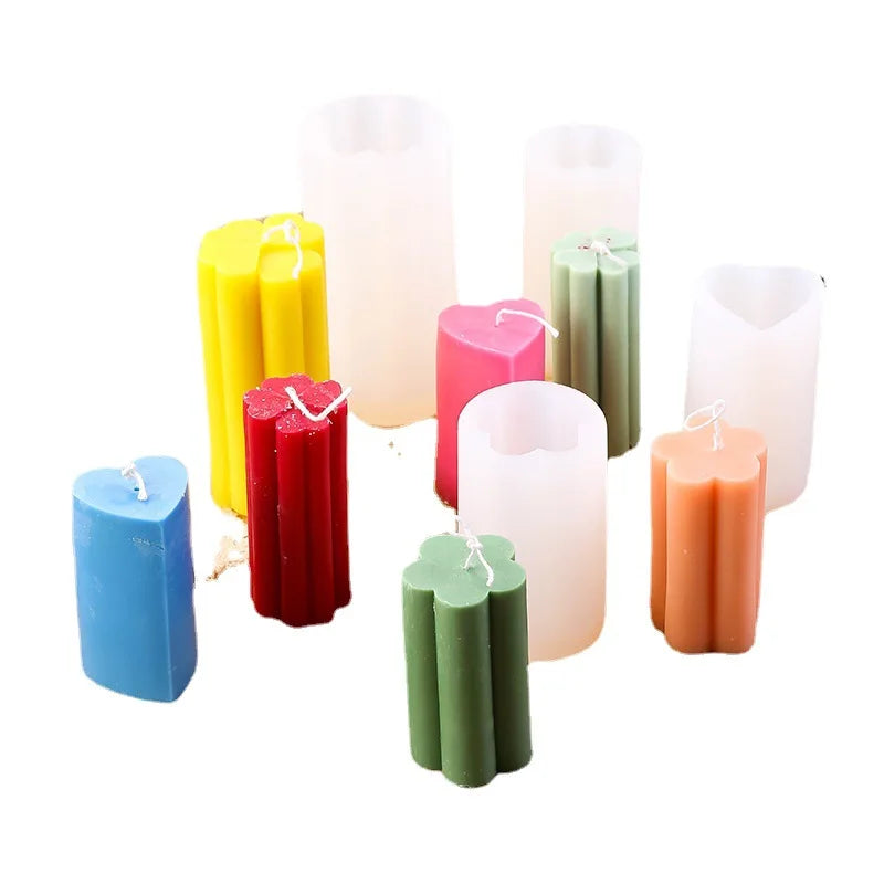 HY Silicone Heart Bee Wax Candle Molds 4-Leaf Clover Cylinder Pillar Candle Making Mold