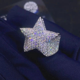 Wholesale Sterling Silver 925 White Gold Plated Iced Out Hip Hop Men Fashion Vvs Moissanite Star Ring