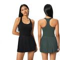 New Sleeveless Racerback Crew Neck Athletic Dresses Women's Workout Crop Tank Top Yoga Casual Outfits and Pleated Tennis Skirts
