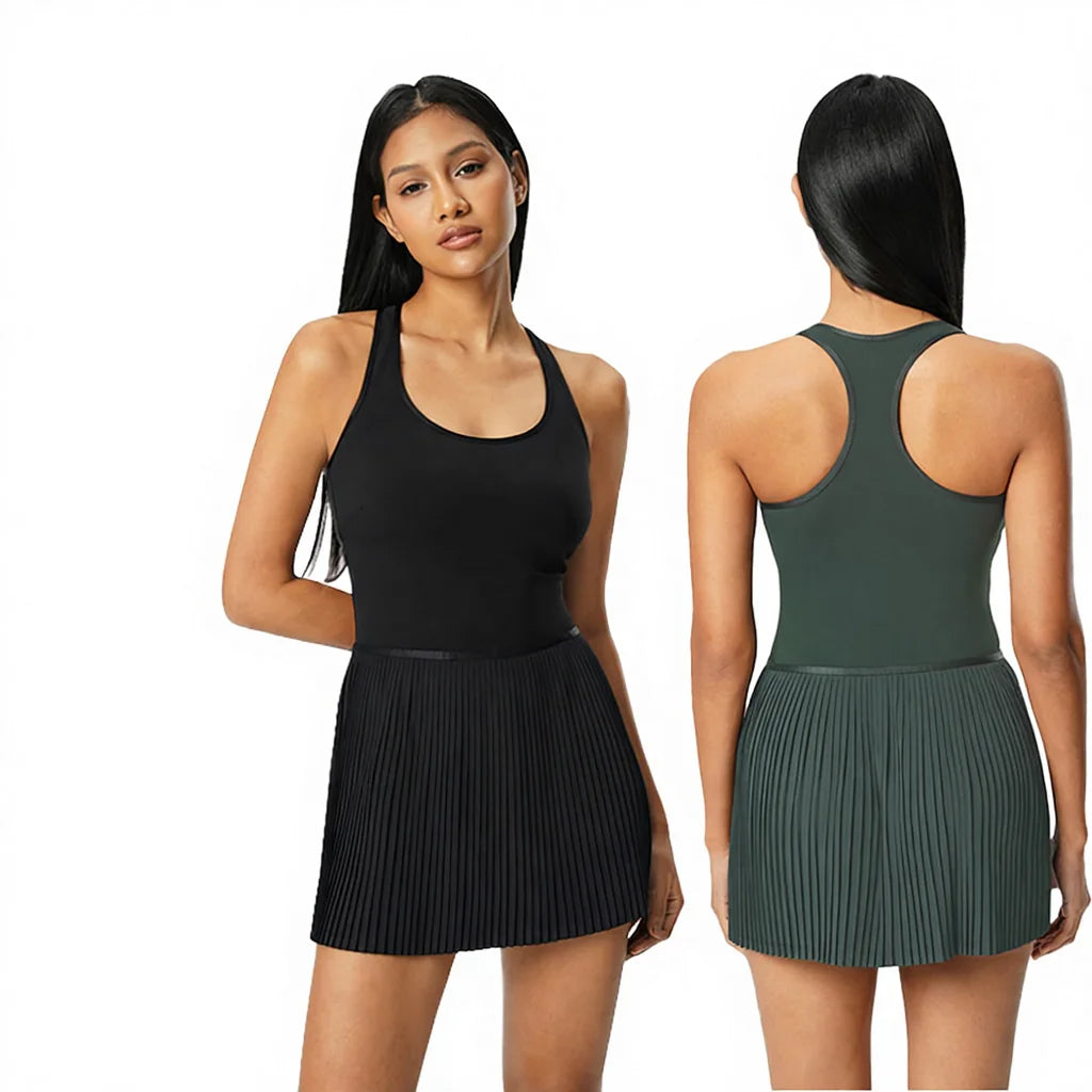 New Sleeveless Racerback Crew Neck Athletic Dresses Women's Workout Crop Tank Top Yoga Casual Outfits and Pleated Tennis Skirts