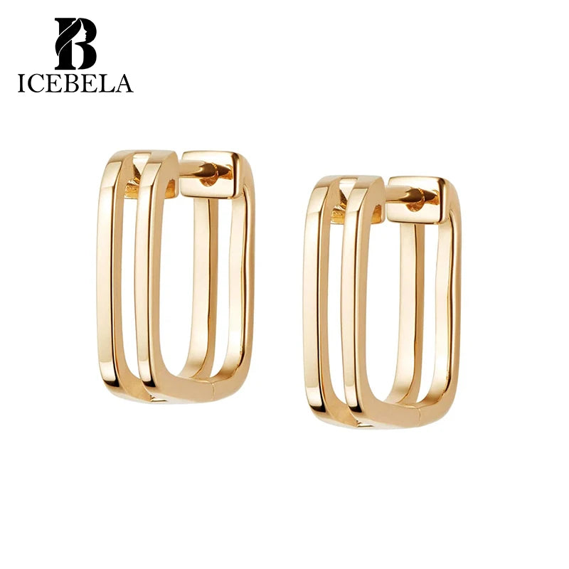Fine Jewelry Custom Designer Light Luxury Chic Minimalist 925 Sterling Silver Double Square Huggie Hoop Earrings for Girls