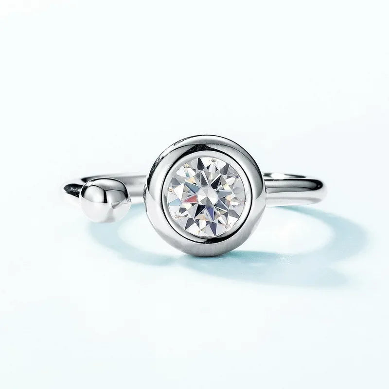 Best Selling 925 Sterling Silver Adjustable Open Size 6.5mm Solitaire Engagement Ring Women's Moissanite