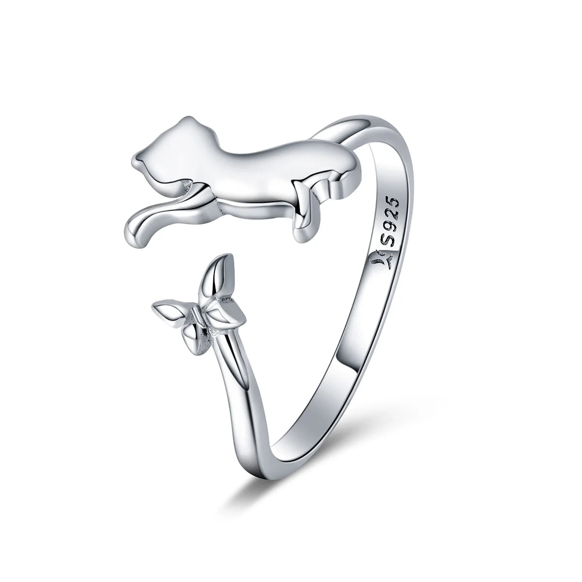 Authentic 925 Sterling Silver Butterfly Tail Cat Adjustable Finger Rings for Women Sterling Silver Ring Jewelry SCR443