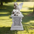 Elegant Square Resin Pedestal with Carved Floral Wreath Design Garden Column for Plant Display Outdoor Decor for Patio Lawn