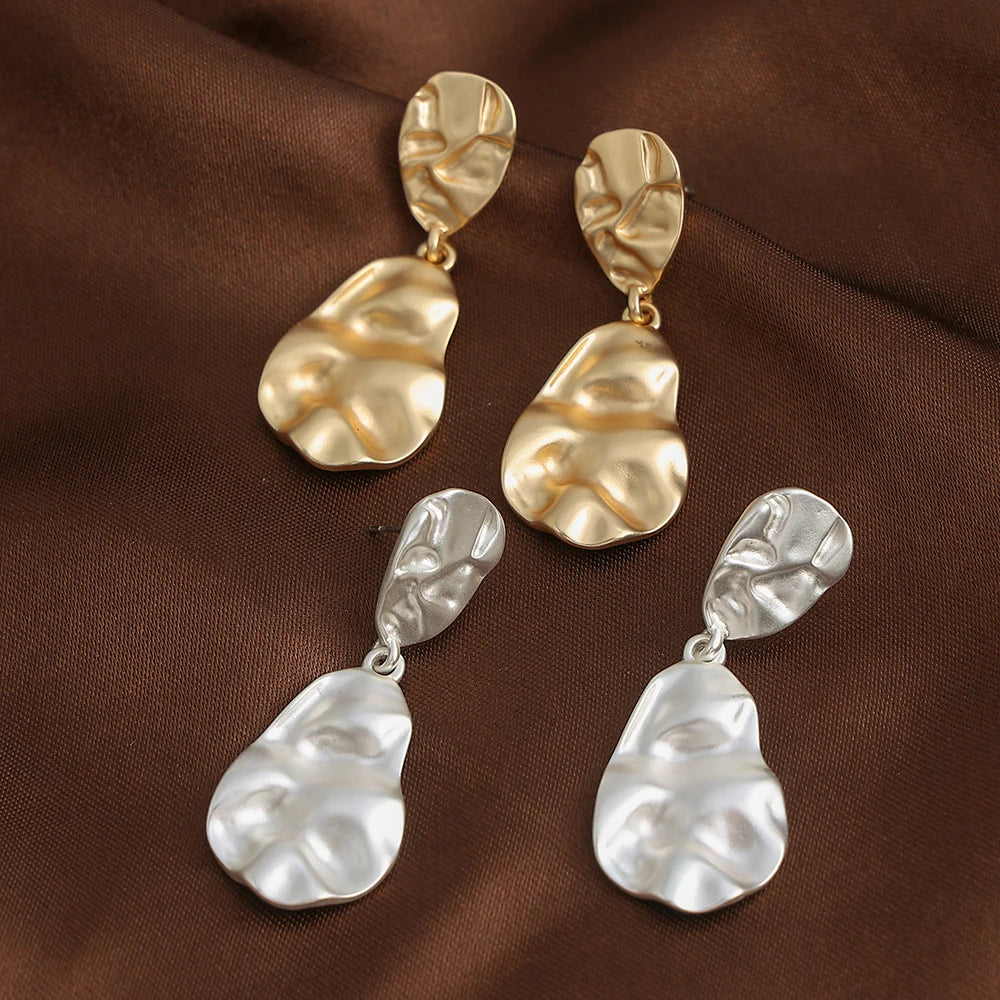 TongLing European Vintage Textured Alloy Gifts Gold Plated Earrings Women Fashion Jewelry Waterdrop Designer Drop Earring