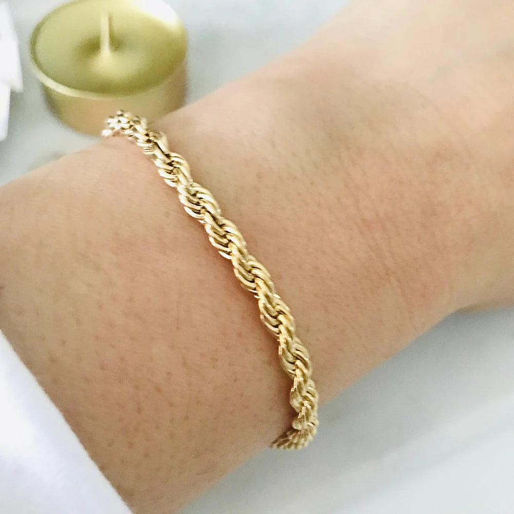 2021 Hot 6mm Thick Twisted Cable Chain Bracelets Gold Tone Chunky Rope for Women Stainless Steel Herringbone Bracelet Jewelry