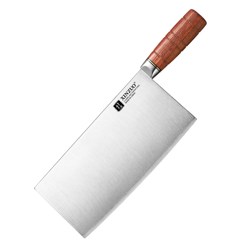XINZUO New 9 INCH Chinese Cleaver Knife 3 Layers Composite Steel Red Wood Handle Sharp Vegetable Kitchen Knives