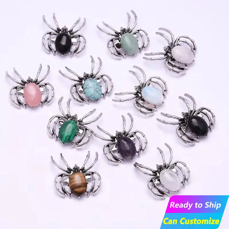 Diy Custom Natural Healing Rough Stone Gemstone High Quality Necklace Bracelet Charms Hand Carved Spider Crystal Pendant