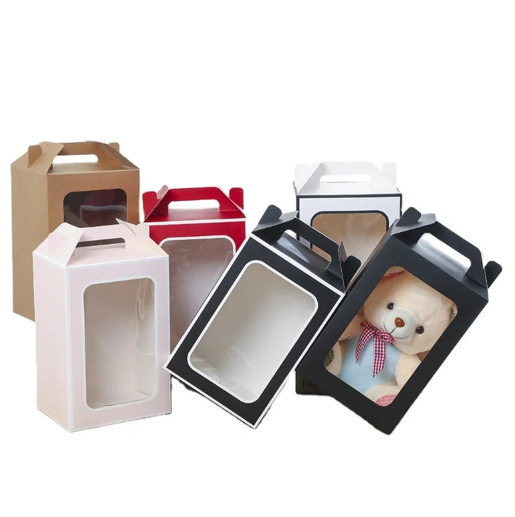 New General Kraft Paper Portable Gift Box Transparent Packing Box Window Flower Gift Box for Doll Toys Gifts