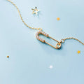 Cubic Zirconia Safety Pin Pendant Statement 18K Gold Plated Chain 925 Sterling Silver Necklaces Fine Jewelry for Women