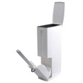 Plastic Trash Can With Toilet Brush Holder 6 Liter Garbage Can With Press Top Lid White Rectangular Modern Waste Can