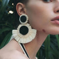 2025 New Arrival Fashion Jewelry Handmade Braided Lafite Grass Flower Earrings Exaggerated Long Round Sunflower Boho Earrings