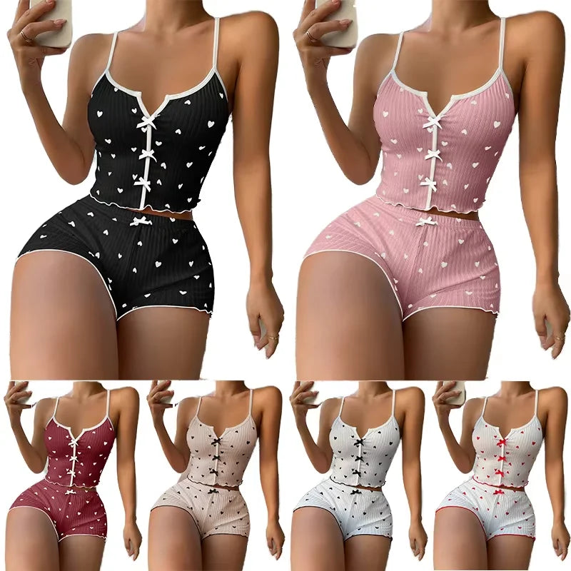 New Arrival Women's Casual Floral Pattern Shorts Pajamas Set Breathable Home Wear Summer Dress with Front Slit