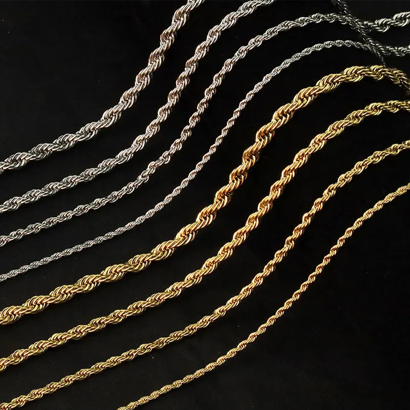 Quality Guarantee Gold Plated 18K 24K Rope Chain Necklace Stainless Steel for Christmas Present