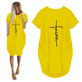 Women Faith Oversize Baggy T Shirt Causal Loose Party Midi Dresses With Pockets