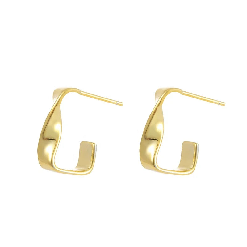 925 Sterling Silver Ins Style Fashionable Geometric Hoop Earrings 18K Gold Plated Trendy for Weddings