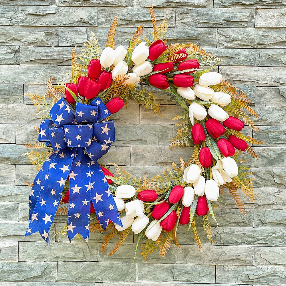 Christmas Decorations Scene Display Shopping Mall Door Hanging Independence Day Red and White Tulip Flower Wreath