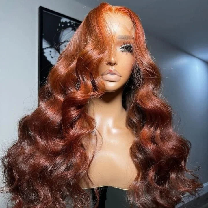 Ginger Color Brazilian Body Wave 13x4/4x4 HD Lace Front Wig Lace Transparent Ombre Wig with Dark Roots Deep Loose Wave Style