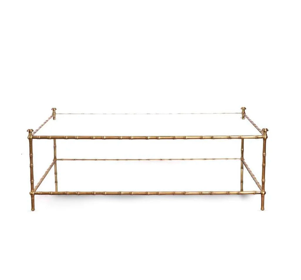 Modern Rectangle Coffee Table Bamboo Shaped Stainless Steel Frame Middle Table for Living Room Furniture Glass Centre Table Gold