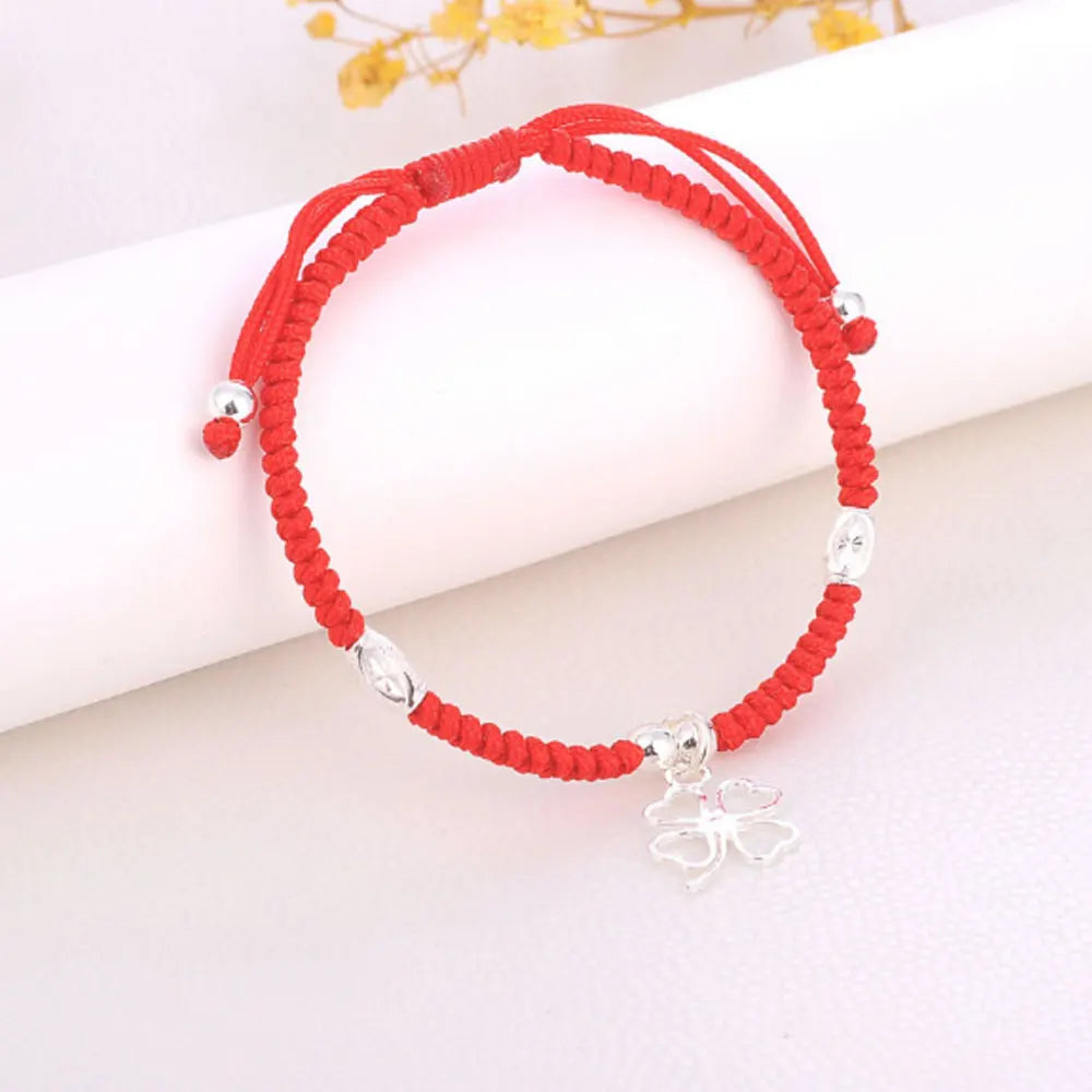 Wholesale Women Charm Friendship Red Rope Clover Charm 999 Sterling Silver Bracelet China Supplier