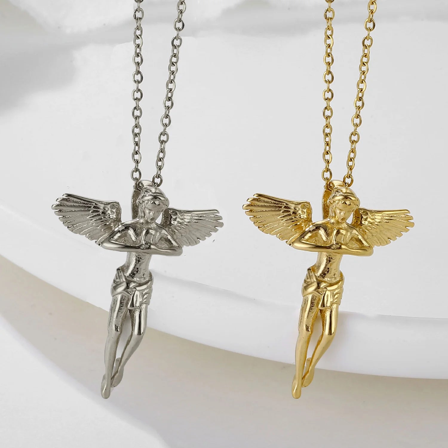 18K Gold Angel Wing Necklace Jewelry Stainless Steel Guardian Los Angeles Women Men Angel Pendant Necklace