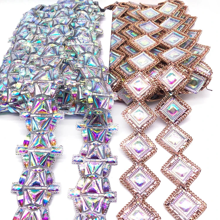 Carnival Costumes Gem Accessories Hot Fix Rhinestone Trimming Iron on Gemstone Applique Trimming for Carnival Hats or Headpieces