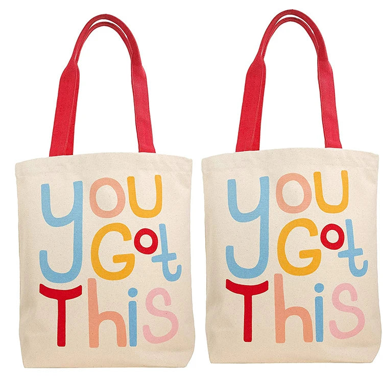 Custom Logo Reusable Eco-Friendly Portable Natural Cotton Canvas Grocery Bag with Colorful Letter Print